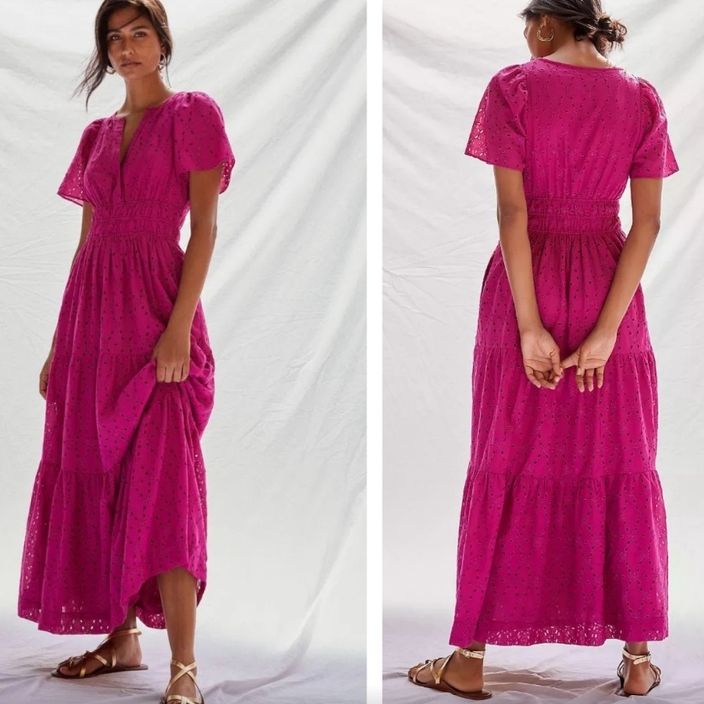 Anthropologie Maeve Somerset Eyelet Maxi Dress color magneta  size S